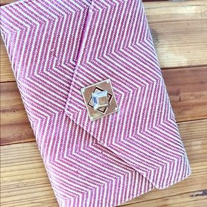 Urban Expressions Pink White Chevron Woven Clutch